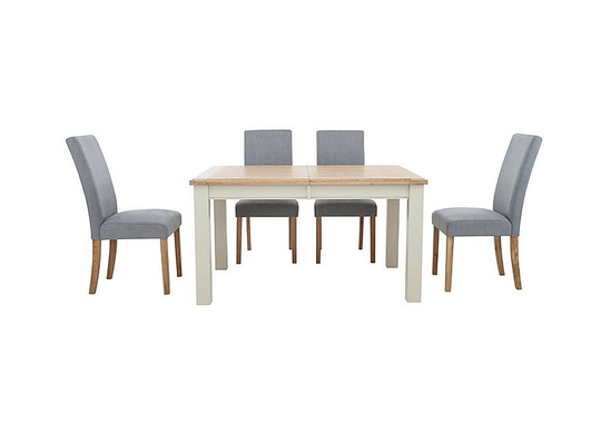 Furnitureland - Angeles Rectangular Extending Dining Table and 4 Fabric Dining Chairs in Nickel