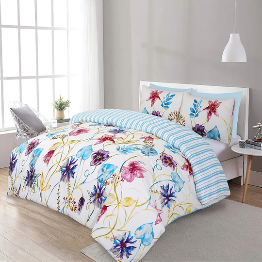 NightComfort Bloom Flower Elegant Floral Cotton Rich Duvet Cover Set with Pillowcase