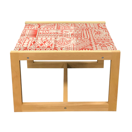 Ethnic Coffee Table, Bicolour Pattern With Floral Ornamental Oriental Motif, Acrylic Glass Center Table With Wooden Frame For Offices Dorms Burnt Sien
