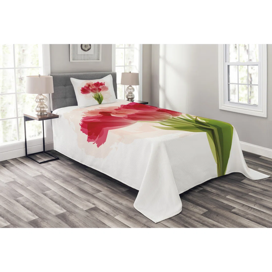 Adeleen Pink/Green Bedspread Set with Pillow Sham