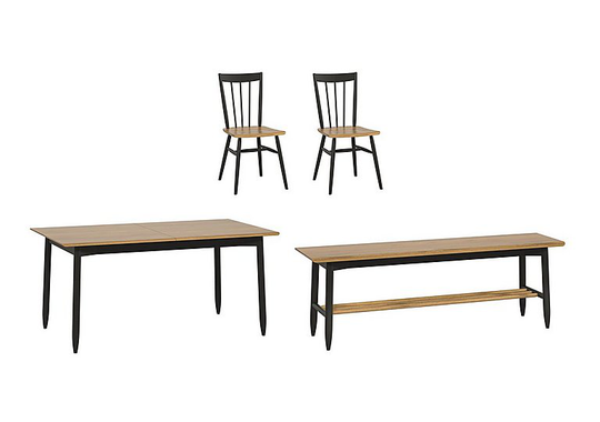 Ercol - Monza Medium Extending Dining Table, 2 Dining Chairs and Dining Bench
