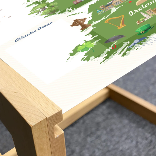Ireland Map Coffee Table, Graphic Design Of Cultural Irish Elements Northern Atlantic Ocean, Acrylic Glass Center Table With Wooden Frame For Offices