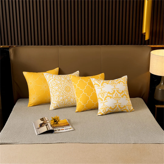 Geometric Pillowcases Cushion Covers 18X18 Inches Soft Plush Throw Pillow Covers 45Cm X 45Cm Polyester For Sofa Bedroom Set Of 4Pcs, Yellow