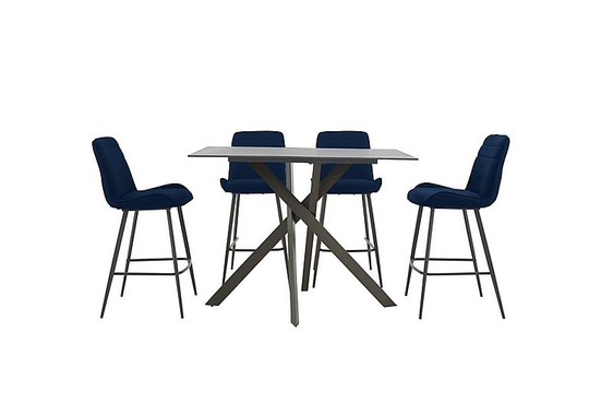 Samurai Bar Table and 4 Velvet Bar Stools