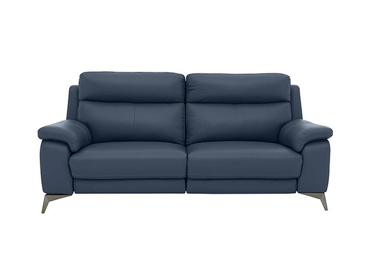 Missouri 3 Seater Leather Recliner Sofa with Power Headrest - Blue- World of Leather