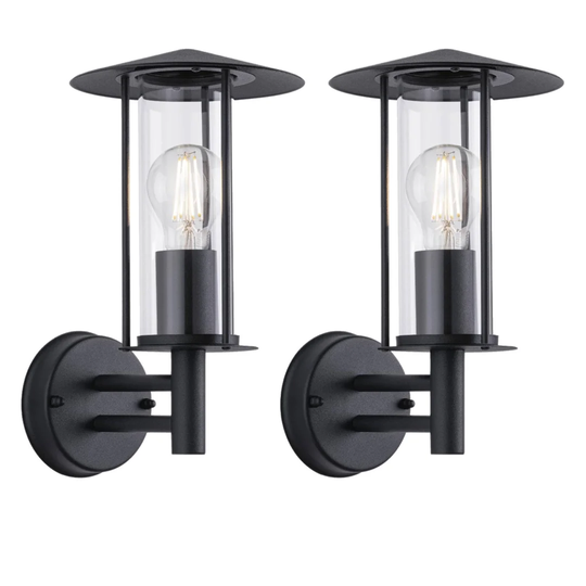 Set Of 2 Needham - Black Lantern Style Outdoor Wall Lights