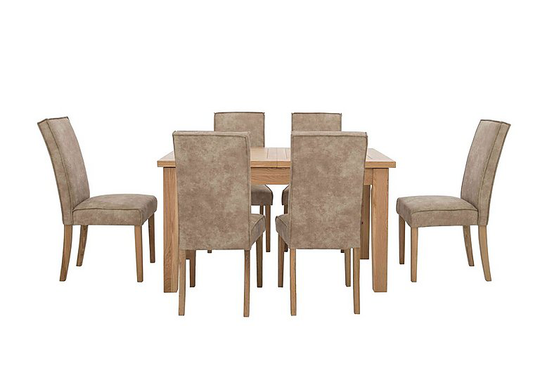 Furnitureland - California Solid Oak Rectangular Extending Table and 6 Faux Suede Chairs