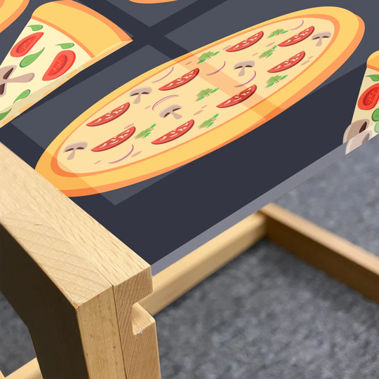 Italy Coffee Table, Vintage Style Cartoon Design Of Mixed Pizzas And Slices Art Print, Acrylic Glass Center Table With Wooden Frame For Offices Dorms