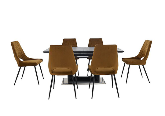 Metallica Extending Dining Table with Graphite Ceramic Top and 6 Chairs - Yellow