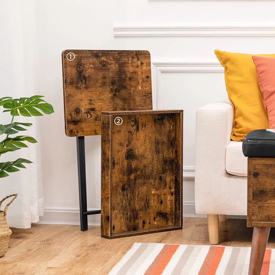 Side Table, Folding TV Tray Tables For Eating, Snack Dinner Table With Removable Serving Tray, Foldable Bedside Occasional Coffee Table, Laptop Table