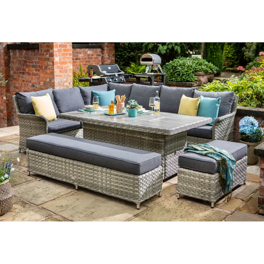 Heritage Grand Rectangular Casual Dining Set with Gas Fire Pit Table
