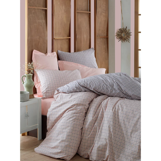 Euramo Grey/Beige 100% Cotton Reinforce 145 TC Duvet Cover Set