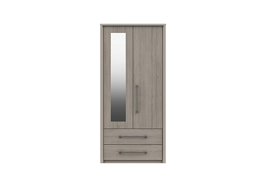 London Bedrooms - Paddington 2 Door 2 Drawer Wardrobe with Mirror - Grey