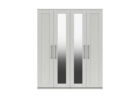 London Bedrooms - Fenchurch 4 Door Tall Wardrobe with Mirrors - White