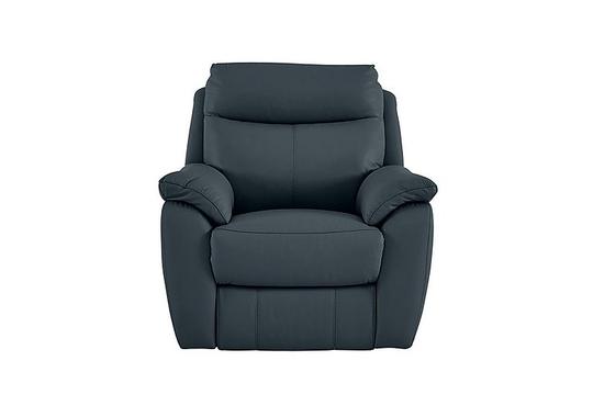 Snug Leather Manual Recliner Armchair - Blue- World of Leather