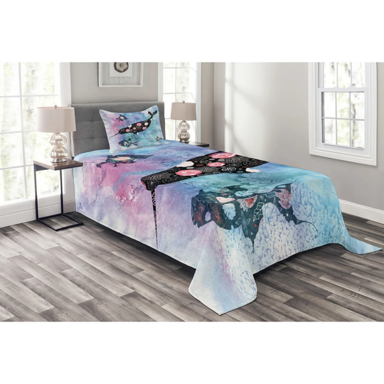 Adelo Black/Purple Bedspread Set with Pillow Sham