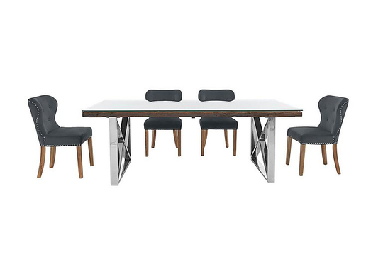 Chennai Dining Table with X-Shaped Legs and 4 Upholstered Dining Chairs - 220-cm - Brown