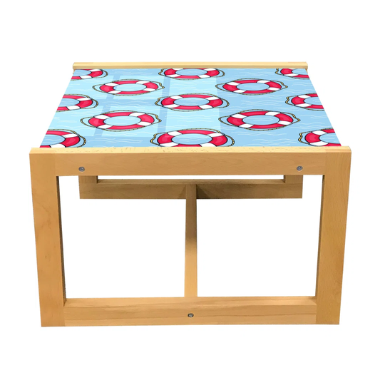 Coastal Coffee Table, Pattern With Floating In Ocean Swimming Urgency SOS Protection, Acrylic Glass Center Table With Wooden Frame For Offices Dorms P