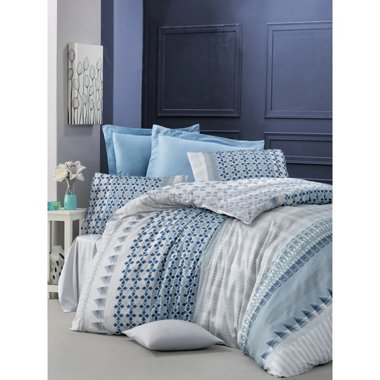 Colm Blue/Grey/White/Dark/Blue Cotton Satin 210 TC Modern & Contemporary Duvet Cover Set