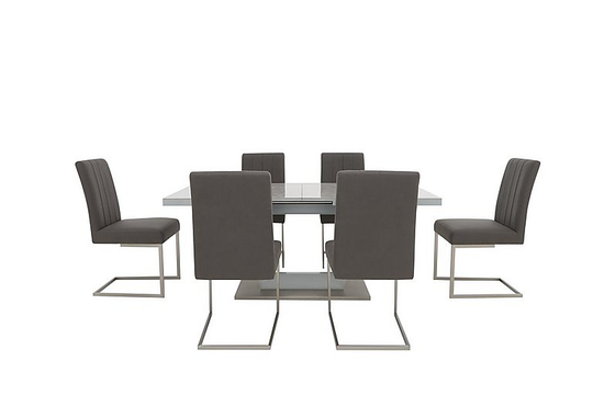 Grigio Large Extending Dining Table and Set of 6 Faux Leather Dining Chairs - Grey