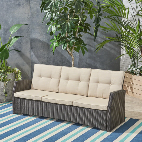 Boddie 109.5Cm Wide Outdoor Wicker Garden Sofa with Cushions
