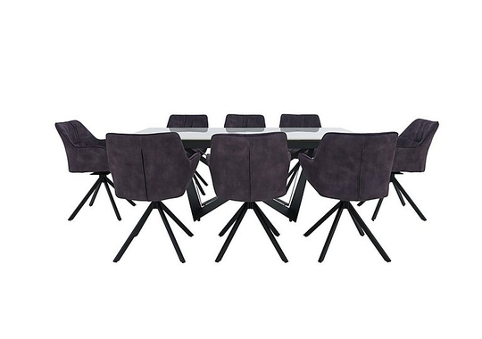 Marvel Black Large Extending Dining Table and 8 Swivel Dining Chairs