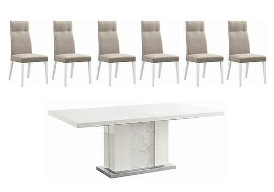 ALF - Fascino Extending Dining Table and 6 Faux Leather Dining Chairs - White