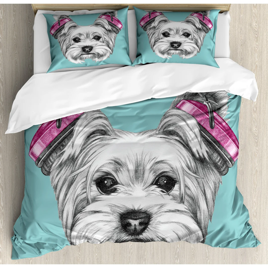 Chancey Pale Blue/Grey/Pink Microfibre 350 TC Duvet Cover Set
