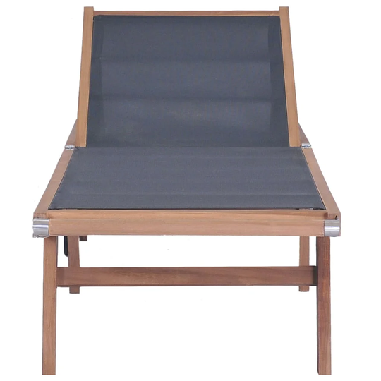Folding Sun Lounger With Wheels Solid Teak And PVC-coated polyester