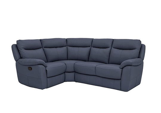 Snug Compact Leather Manual Single Recliner Corner Sofa - Blue- World of Leather