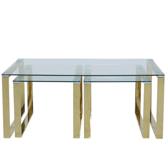Shamir 3 Piece Nest of Tables for Living Room Furniture, Metal and Glass Coffee Table & Side Table
