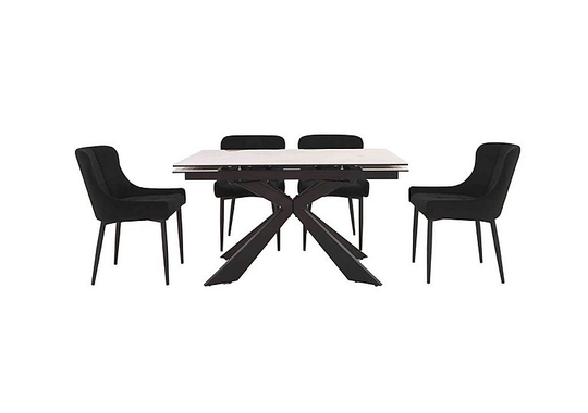 Kos Extending Dining Table with 4 Velvet Dining Chairs Dining Set - Black