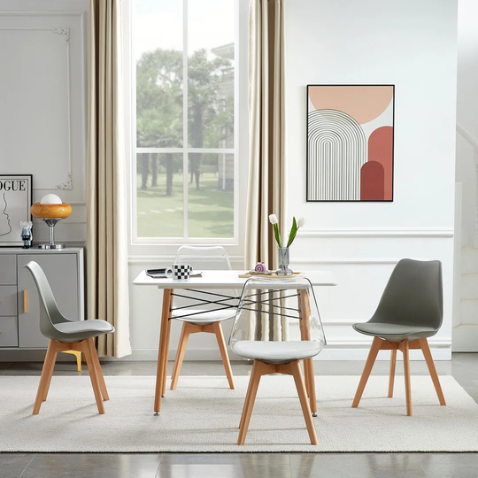 Set Of 4 Dining Chairs Upholstered Chair With Beech Wood Legs And Padded Chair For Dining Room Living Room Bedroom Kitchen Meeting Room,Gray + Transpa