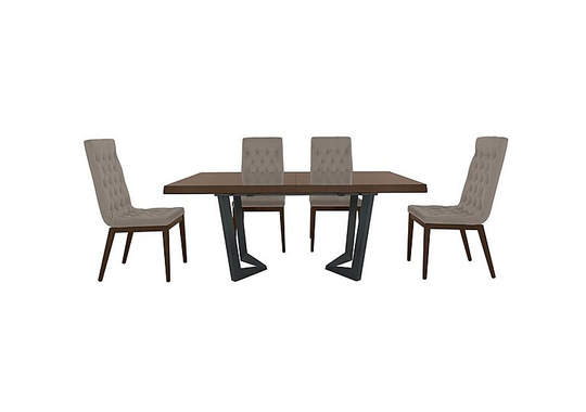 Palazzo 160cm Extending Dining Table in Dark Walnut with 4 Capitonne Buttoned Dining Chairs