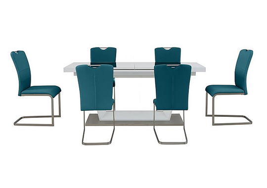 Bianco Large Extending Dining Table and 6 Chairs Dining Set - Teal