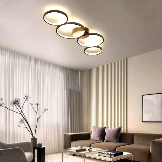 Ivy Bronx LED Ceiling Lamp Modern 4 Flame Ring Optics 3000K Warm White Ceiling Light Round 37W Indoor Living Room Lamp Aluminum For Bedroom Living Roo