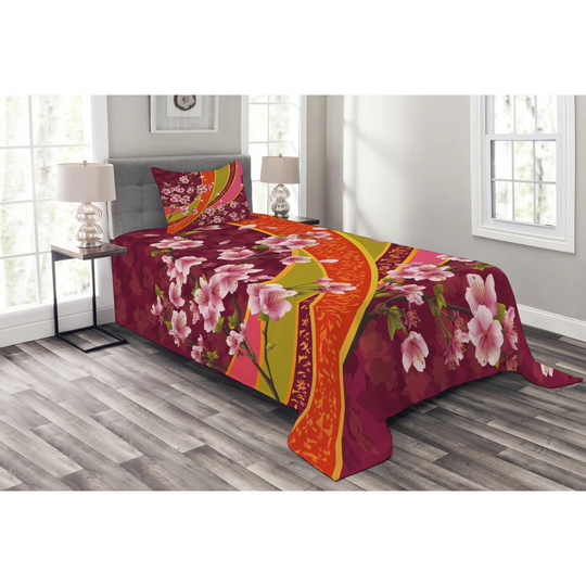 Adelfa Green/Red Bedspread Set with Pillow Sham