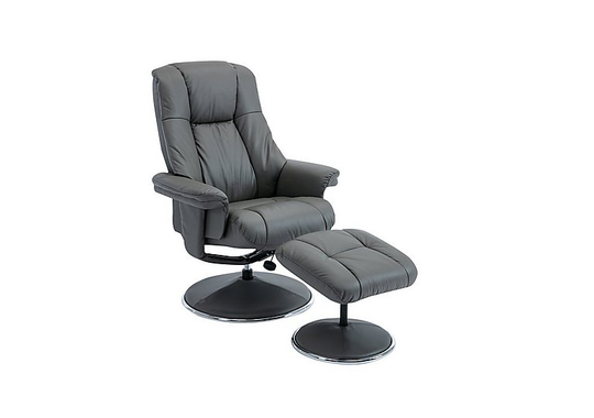 Troyes Leather Look High-Back 360 Swivel Chair and Footstool - Grey