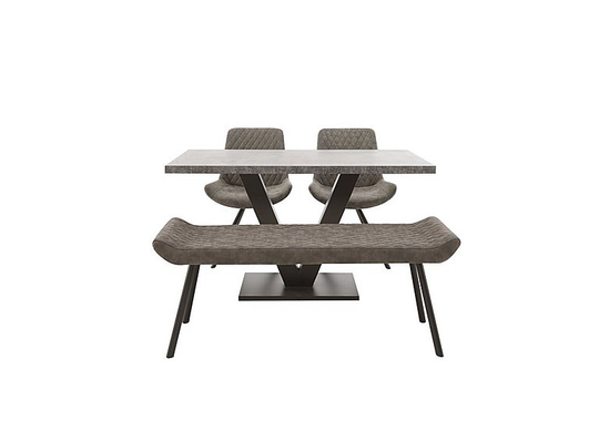 Rocket Dining Table, 2 Faux Leather Chairs and Low Bench Dining Set