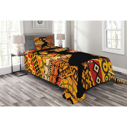 Adelyna Orange/Yellow/Black Bedspread Set with Pillow Sham