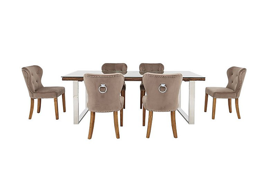 Chennai Dining Table with U-Shaped Legs and 6 Upholstered Chairs - 220-cm - Brown