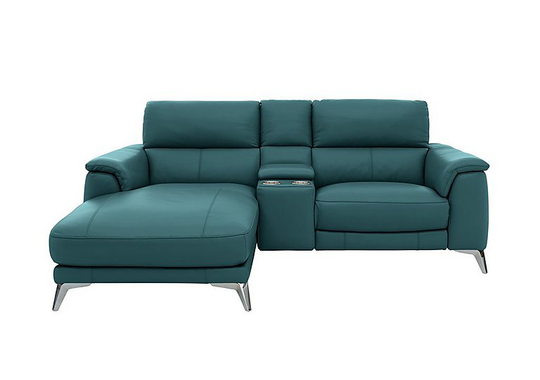 Odyssey Leather Recliner Chaise Sofa with Cupholders and Power Headrests - Green- World of Leather