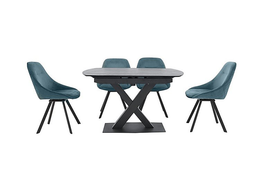 Arctic Extending Dining Table with Graphite Top and 4 Swivel Chairs