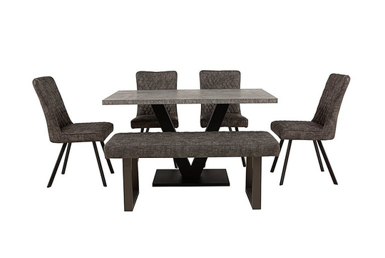 Rocket Dining Table, 4 Earth Chairs and Compact Earth Low Bench Dining Set