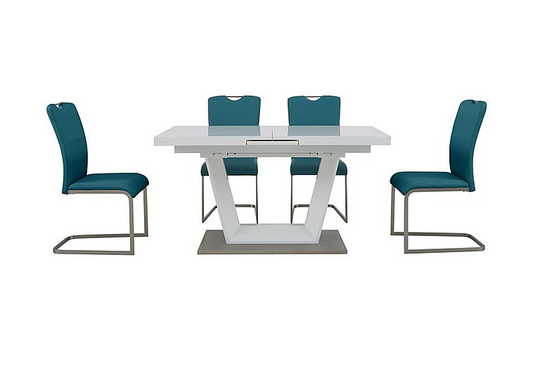Bianco Small Extending Dining Table and 4 Chairs Dining Set - Teal