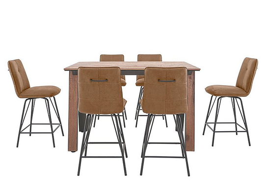 Habufa - Austin Bar Table and 6 Bar Stools - Brown