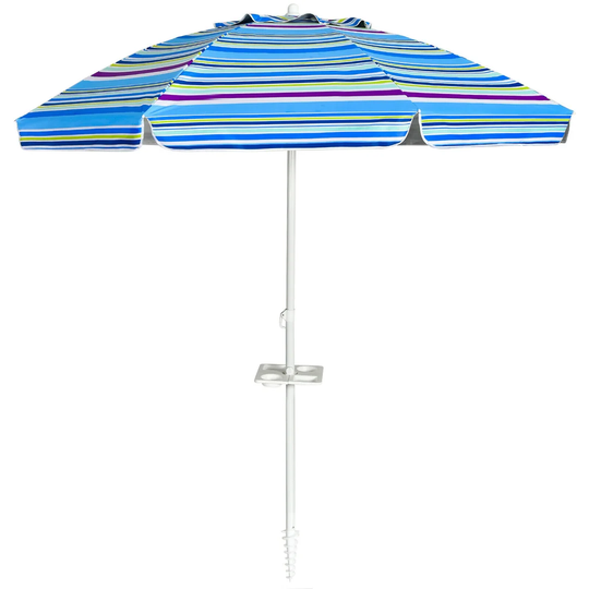 2.2M Beach Umbrella Outdoor Patio Tilting Parasol UPF50+ Sunshade W/ Cup Holder