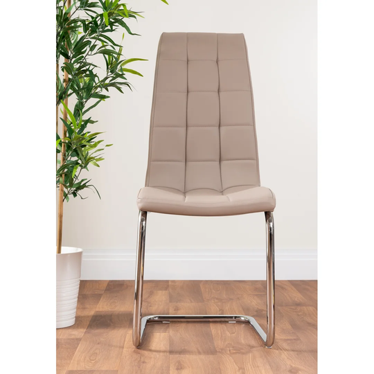 Chowchilla Faux Leather Cushioned Chrome Cantilever Leg Dining Chairs with Square Stitching