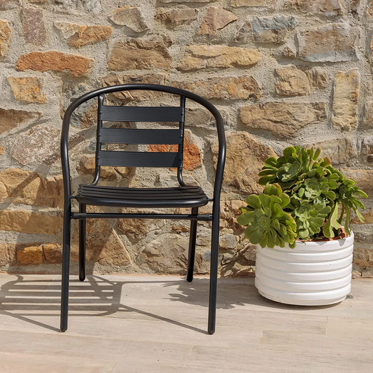 Barons Home Garden Chairs, Outdoor Chairs For Garden, Terrace, Balcony, Veranda, Pool, Metal, Stimpable Chairs, Gray Color, 4 Pieces 56X55x75 Cm