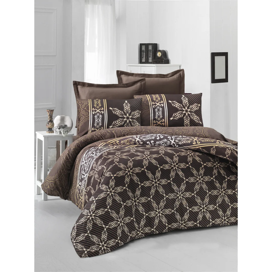Noblitt Brown/White/Yellow Cotton Satin 210 TC Modern & Contemporary Duvet Cover Set